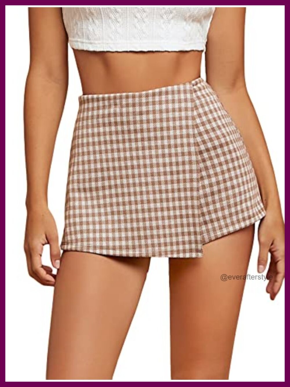 Plaid High Waisted Wrap Skort Asymmetrical Hem Casual Office